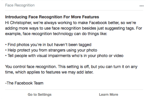 A Snippet of Facebook's Post About Face Recognition Software
